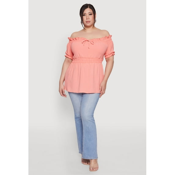 Womens Plus Size Off the Shoulder Peplum Top
