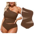 thumbnail image 1 of Womens Plus Size One Piece Swimsuit Tummy Control Bathing Suits Mesh Design One Shoulder Swimwear Full Coverage, 1 of 5