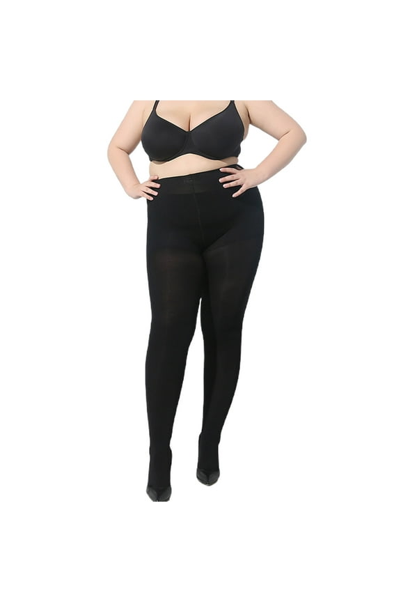 Womens Plus Size Opaque Black Tights with Wide Elastic Waistband 80D High Waist Shaping Pantyhose Stockings Hosiery
