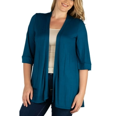 Womens Plus Size Open Front Cardigan Teal 1XL