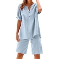 thumbnail image 1 of Womens Plus Size Outfit Sets, Linen Button-up Shorts Sets, Women’s Plus Size 2 Piece Summer Outfits Button V-Neck Short Sleeve Shirts Tops and Elastic Waist Wide Leg Bermuda Shorts, 1 of 4