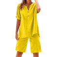 thumbnail image 1 of Womens Plus Size Outfit Sets, Linen Button-up Shorts Sets, Women’s Plus Size 2 Piece Summer Outfits Button V-Neck Short Sleeve Shirts Tops and Elastic Waist Wide Leg Bermuda Shorts, 1 of 4