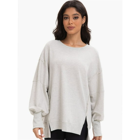 Womens Plus Size Oversized Sweatshirt Crewneck Long Sleeve Casual Pullover Preppy Fall Side Split Tops