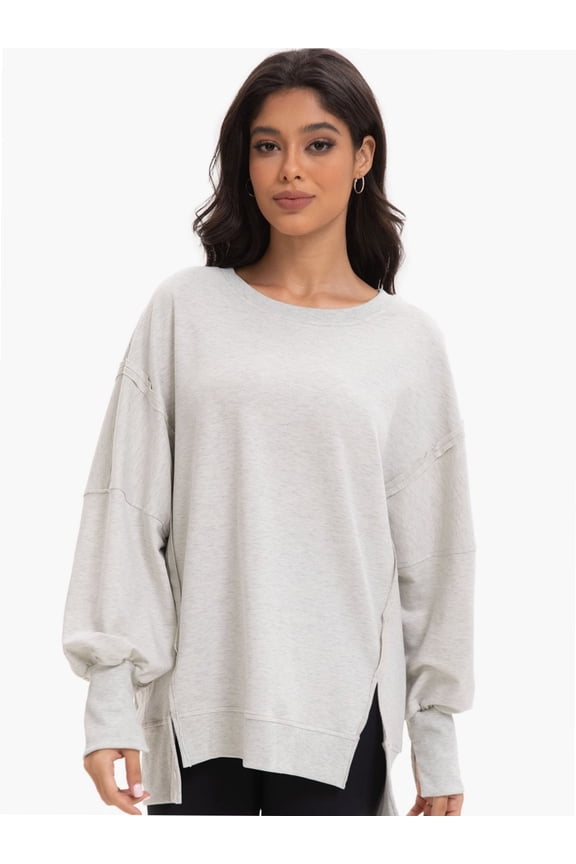 Womens Plus Size Oversized Sweatshirt Crewneck Long Sleeve Casual Pullover Preppy Fall Side Split Tops