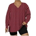 thumbnail image 1 of Womens Plus Size Oversized T-Shirts, V Neck T Shirts for Women Fall Fashion Polka Dots Printed Side Slit Long Sleeve Tunic Tops, 1 of 4
