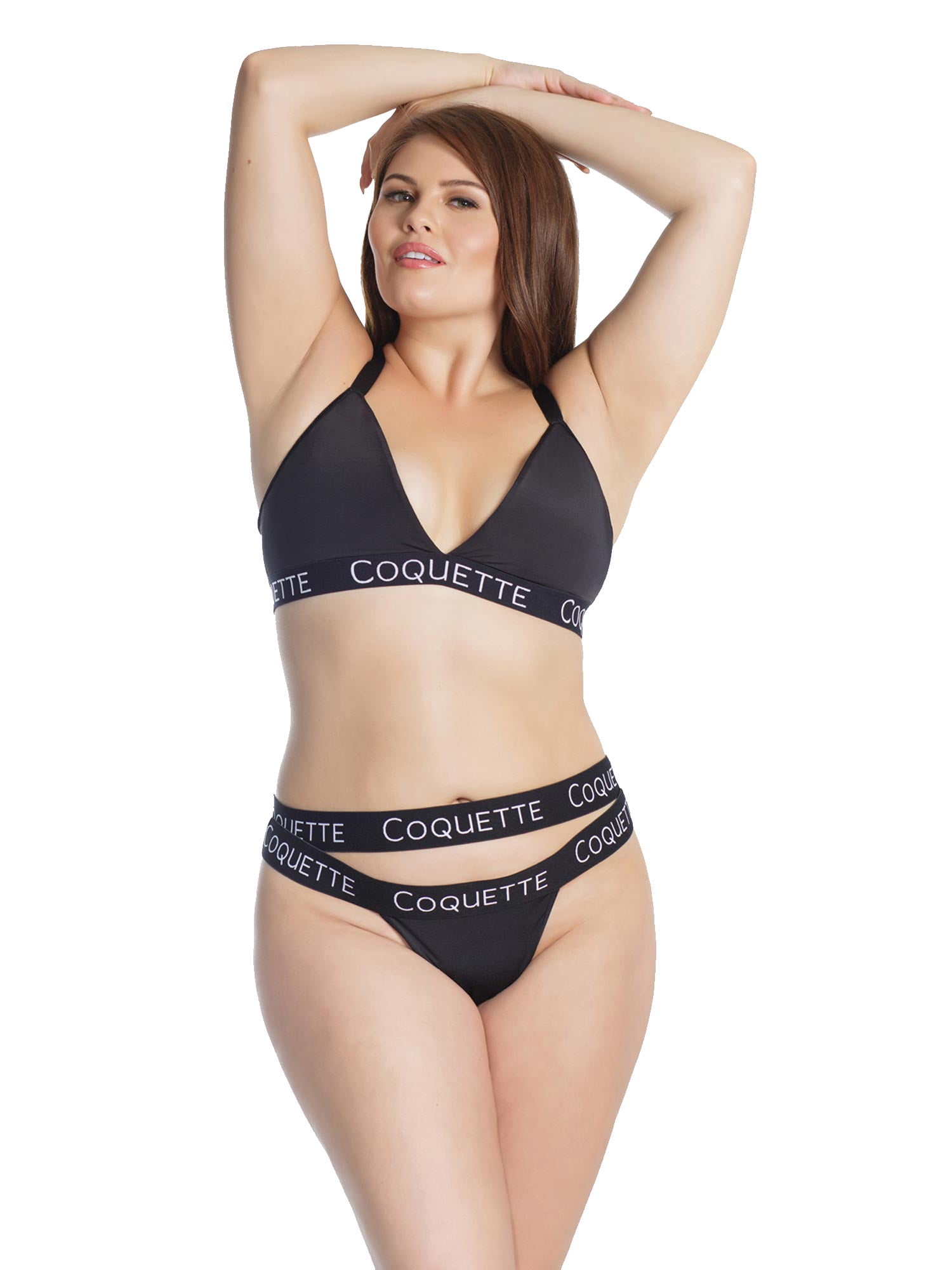 Womens Plus Size Padded Black Microfiber Bralette and Panty Bra Set Lingerie