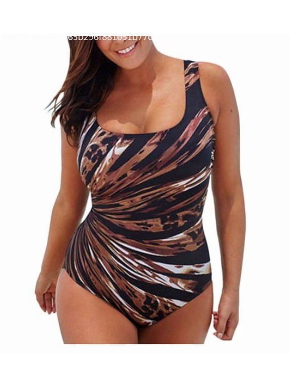 Womens Plus Size Padded One Piece Swimsuit Bathing Suit Monokini Swimwear Printed Bikini Beach