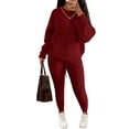thumbnail image 1 of Womens Plus Size Pajama Set 2 Piece Long Sleeve Ribbed Lounge Sleepwear Knitted Set Wine Red 4XL, 1 of 6