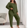 thumbnail image 1 of Womens Plus Size Pajama Sets, 2 Piece Loungewear Long Sleeve T-Shirt Jogger Pants Solid Color Soft Sleepwear Home Suit Green XXL, 1 of 4