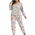 thumbnail image 1 of Womens Plus Size Pajamas Set Long Sleeve Loungewear 2 Piece Set Soft Printed Lounge Sets Pjs Oversized Loose Relaxed Fit Sleepwear 2 Piece Matching Lounge Set, 1 of 6