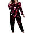 thumbnail image 1 of Womens Plus Size Pajamas Set Valentine's Day Heart Printed Pajama 2 Piece Long Sleeve Sleepwear Top Pants Warm Soft Graphic Lounge Sets Pjs Funny Holiday Outfits Lover Gift for Wife Black XXXXL, 1 of 6