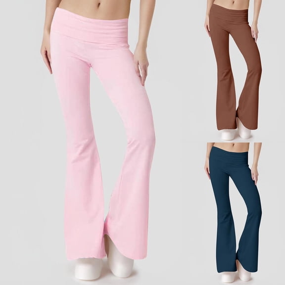 Womens Plus Size Pants 2026 Solid Color Slim Low Waist Flared Trousers Comfortable Casual Pant for Women Brown M
