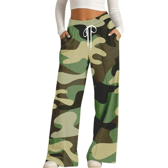 Womens Plus Size Pants Camo High Waist Wide Leg Trousers Casual Comfortable Athletic Outdoor Activities Sweatpants for Women Camouflage M