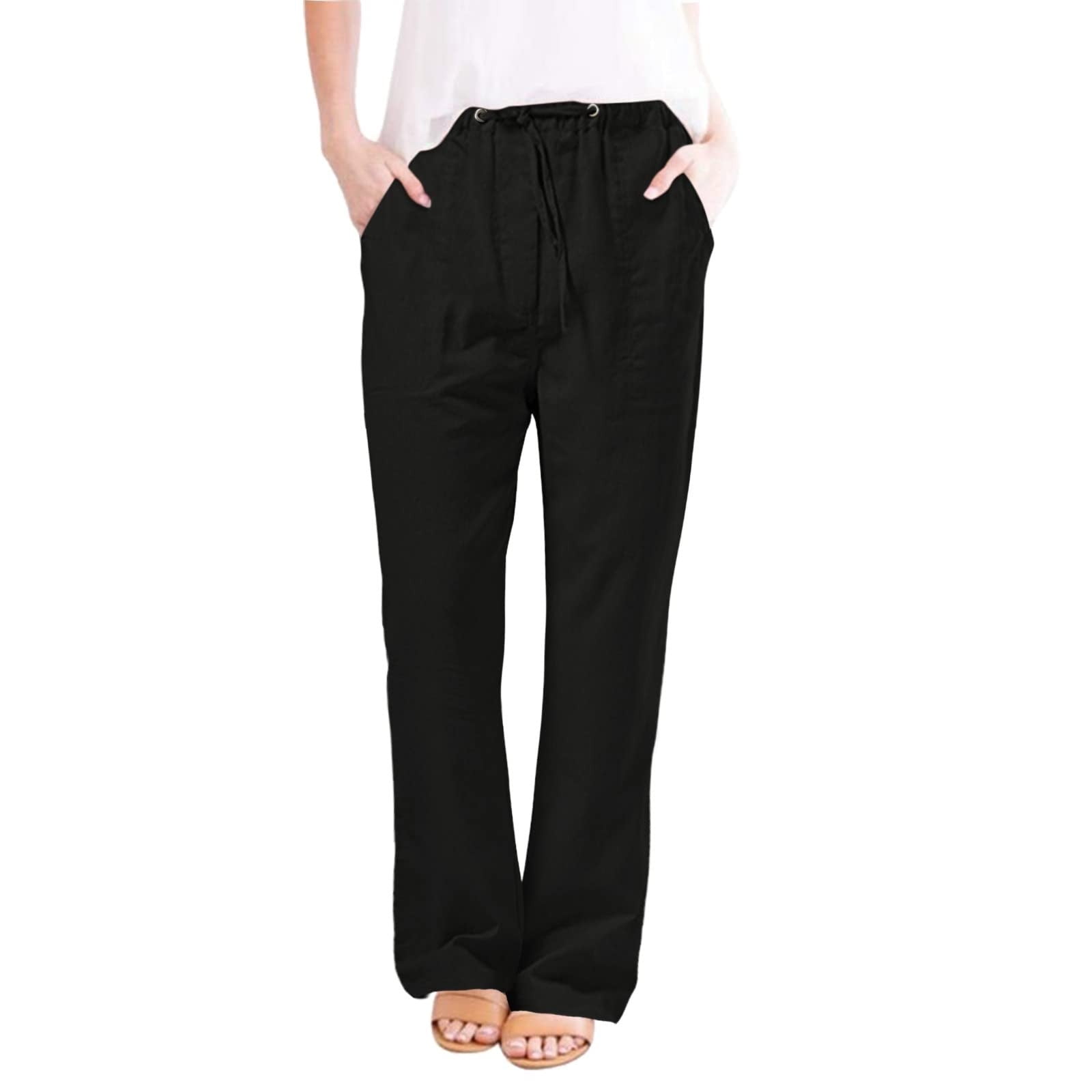 Womens Plus Size Pants Drawstring Straight Leg Cotton Linen Lightweight  Pants for Women Summer Slacks Trousers (5X-Large, Green) 