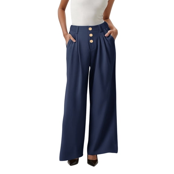 Womens Plus Size Pants Droopy High Waist Wide Leg Versatile Casual Loose Long Trousers Breathable Lightweight Fit Blue S
