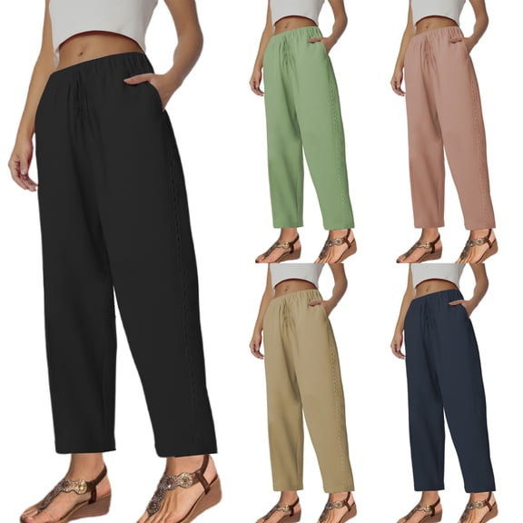 Womens Plus Size Pants Elegant Casual Lace Trimmed Wide Leg 9/10 Sweatpants Loose Comfortable Trousers for Women Black XXL