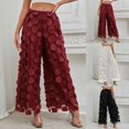 thumbnail image 1 of Womens Plus Size Pants Elegant Polka Lace Trimmed Straight Leg Trousers Loose Casual Pants for Women Red XL, 1 of 5