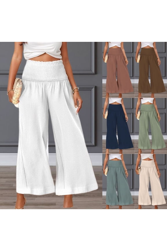 Womens Plus Size Pants High Waisted Wide Leg Trousers Loose Spring Fall Comfortable Stretchy Petite Casual Pants for Women Navy L