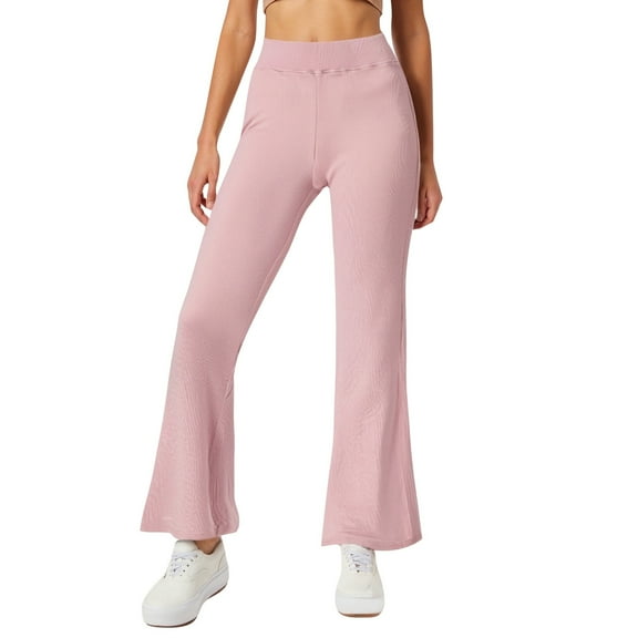Womens Plus Size Pants Knit High Waist Bootcut Flare Trousers for Casual Outings Comfortable Breathable Lightweight Pant Pink L