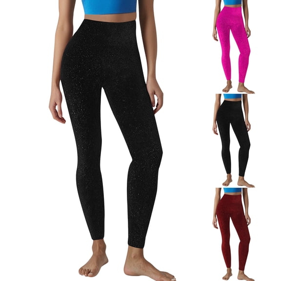 Womens Plus Size Pants Shimmering Silver Thread Yoga Shaping Leggings Comfortable Sports Trousers for Women Black L