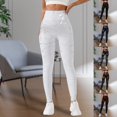 thumbnail image 1 of Womens Plus Size Pants Shimmering Silver Thread Yoga Shaping Leggings Outdoor Sports Casual Trousers for Women White S, 1 of 4