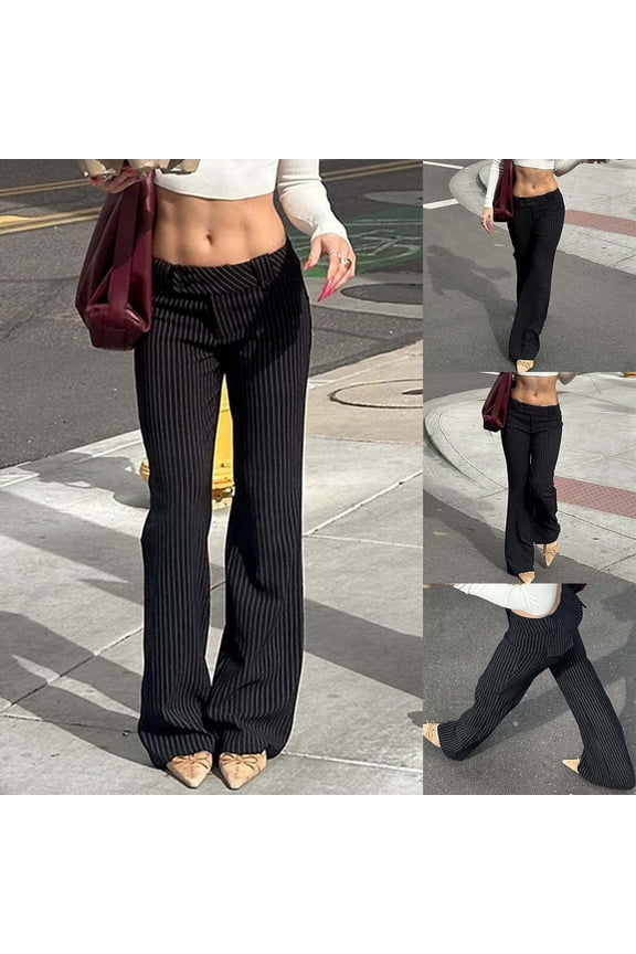 Womens Plus Size Pants Striped Slim Low Rise Trousers Form Fitting Casual Comfortable Versatile Streetwear Black M
