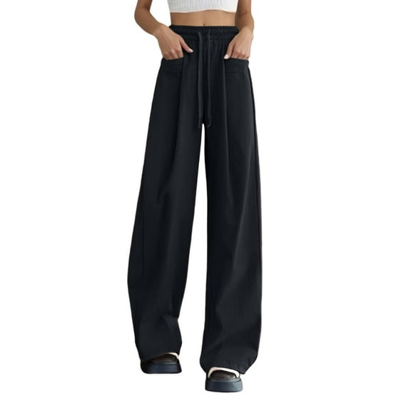 Womens Plus Size Pants Thin High Waist Wide Leg Trousers Straight Fit Flattering for Legs Lightweight Casual Breathable Black XL