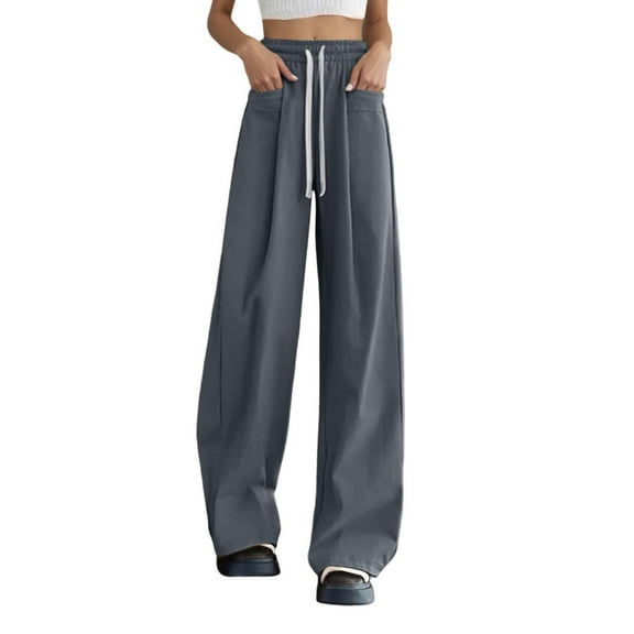 Womens Plus Size Pants Thin High Waist Wide Leg Trousers Straight Fit Flattering for Legs Lightweight Casual Breathable Grey M