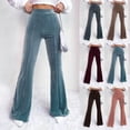 thumbnail image 1 of Womens Plus Size Pants Wick Corduroy Flare Leg High Waist Solid Trousers Comfy Casual Bootcut Loose Casual Pants for Women RD2 M, 1 of 7