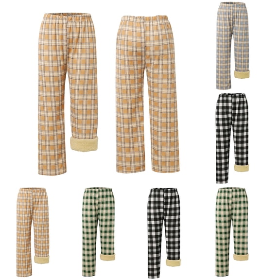 Womens Plus Size Pants Winter Plaid Running Jogger Thick Warm Loose Casual Sweatpants for Women Black