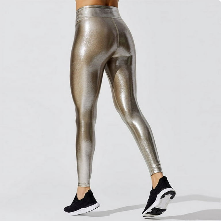 Womens Plus Size Pants Yoga Pants Metallic High Elastic Waist Yoga Pants  Sexy Shiny Sports Clothing Fitness Leggings 