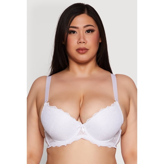 Womens Plus Size Patterned Lace Scalloped Convertible Plunge Bra