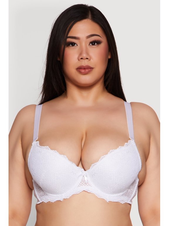Womens Plus Size Patterned Lace Scalloped Convertible Plunge Bra