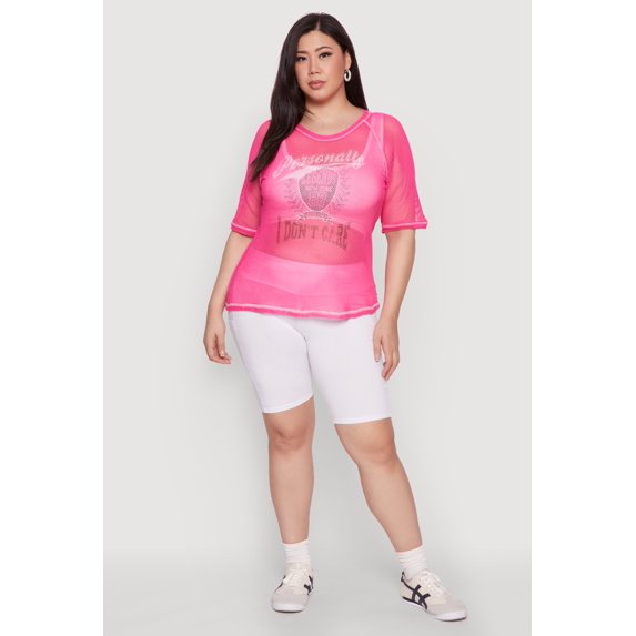 Womens Plus Size Personally I Dont Care Fishnet Top