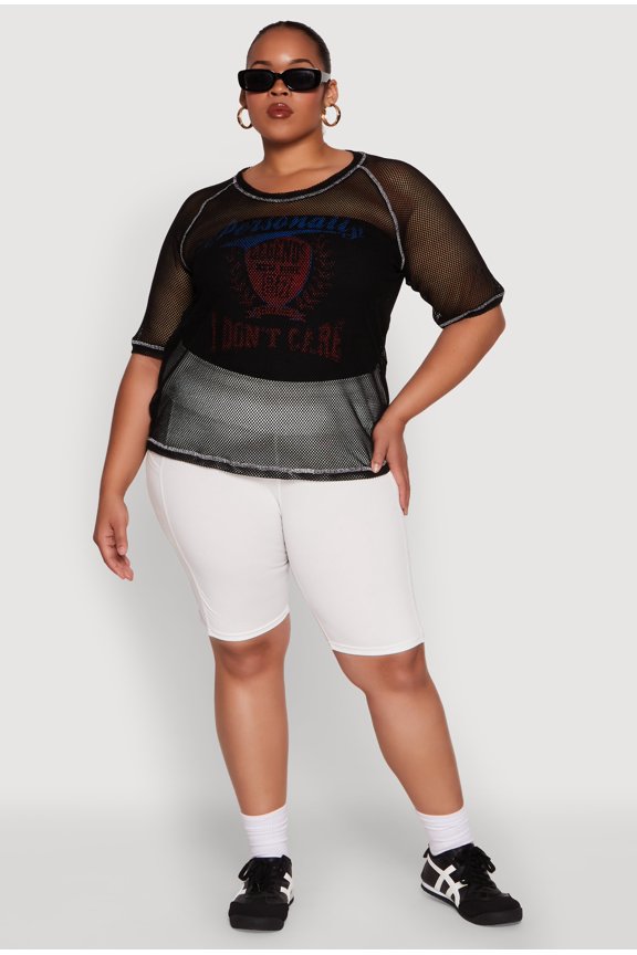 Womens Plus Size Personally I Dont Care Fishnet Top