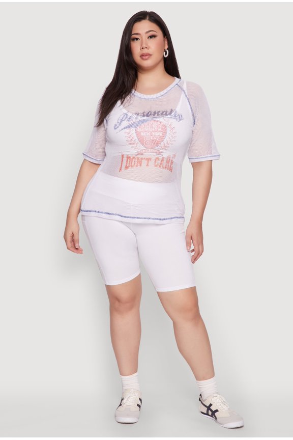 Womens Plus Size Personally I Dont Care Fishnet Top
