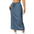 thumbnail image 1 of Womens Plus Size Petite Sport Knit Side-Slit Skirt Cotton Skirts Trendy Elastic Waist Drawstring Long Skirts with Slit, 1 of 7