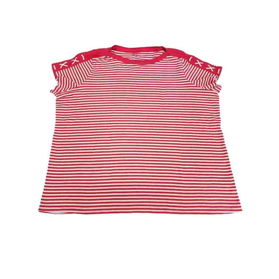 Womens Plus Size Pink & White Striped Short Sleeve Shirt Top T-shirt 4X