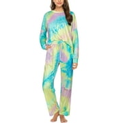 Womens Plus Size Pj Set 2 Piece Long Sleeve Pajamas Tops with Long Sleep Pants Soft Pjs Lounge Sets with Pockets