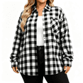 thumbnail image 1 of Womens Plus Size Plaid Shirts Casual Turndown Collar Long Sleeve Button Down Fall Fashion Shirts Blouse Black XL-5XL, 1 of 5
