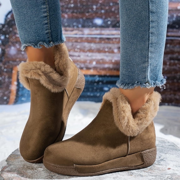 Womens Plus Size Plush Snow Boots Thick Fuzzy Chunky Sole Outdoor Closed Back Large Size Cotton Shoes Fall Winter Trendy Warm Boots For Snow Boots For Women