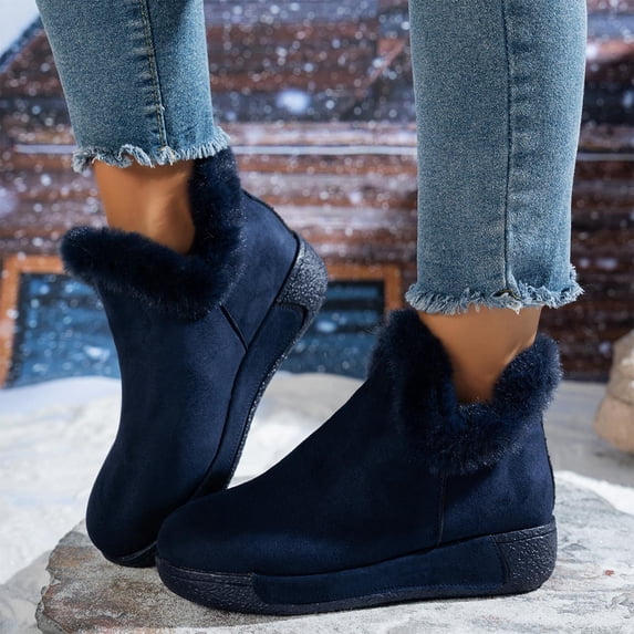 Womens Plus Size Plush Snow Boots Thick Fuzzy Chunky Sole Outdoor Closed Back Large Size Cotton Shoes Fall Winter Trendy Warm Boots For Snow Boots For Women