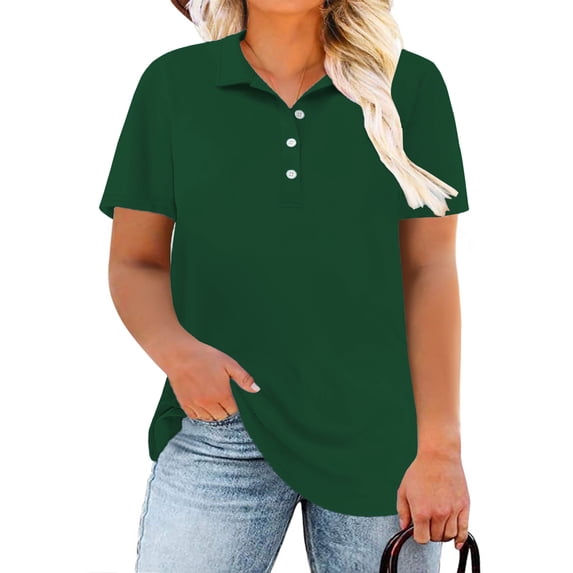 NISVIYA Plus Size Polo Shirts for Women Fashion Classic Button Short Sleeve Green 3XL