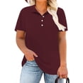 thumbnail image 1 of NISVIYA Womens Plus Size Polo Shirts Casual Office Buttons Business Blouses Wine Red 2XL, 1 of 6