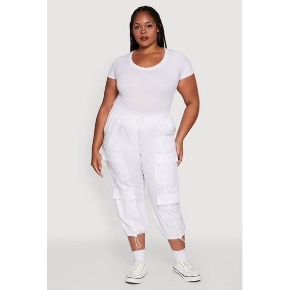 Womens Plus Size Poplin Drawstring Hem Utility Capris