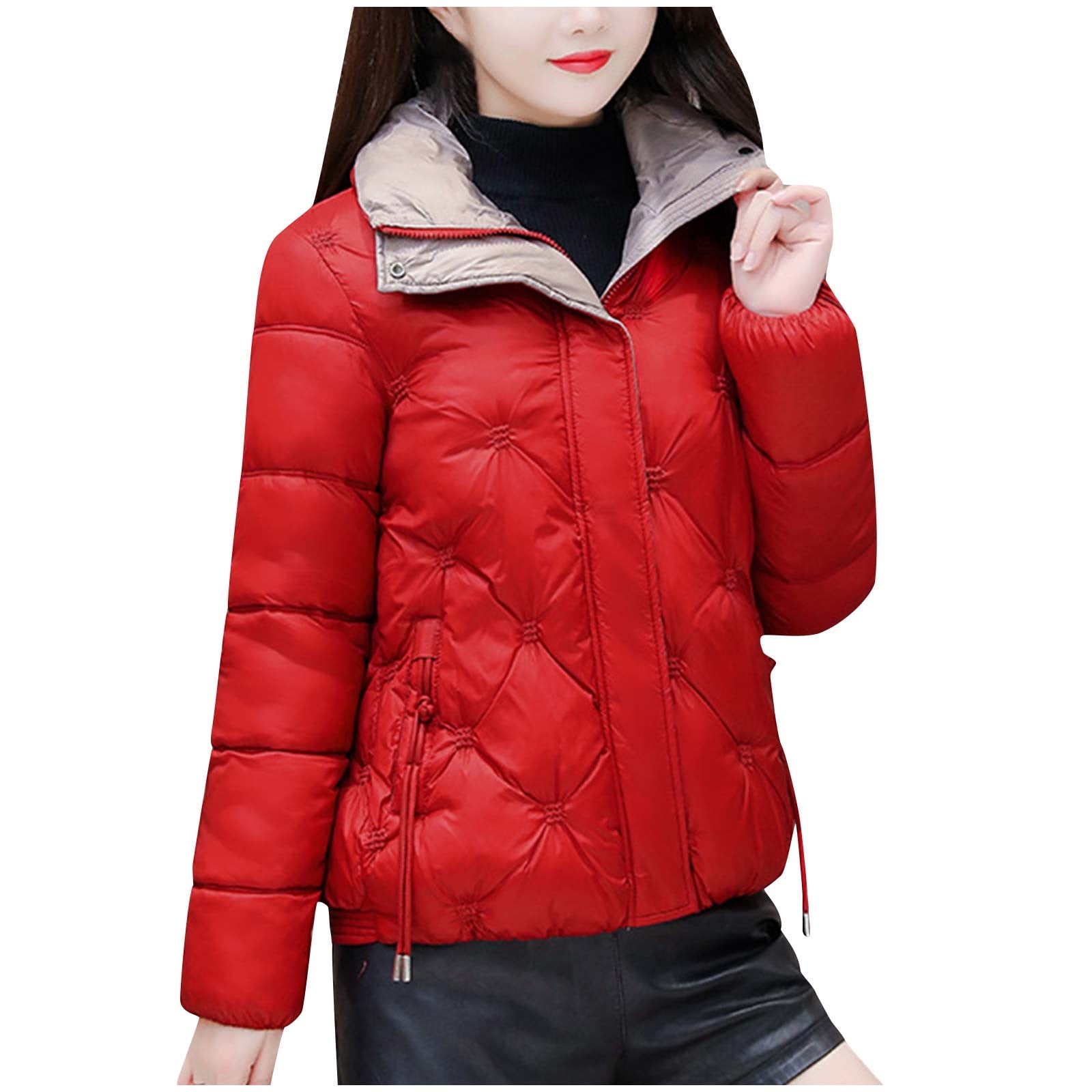 Winter Saving Womens Plus Size Puffer Jacket Warm Pocket Coat Turn Down Collar Long Jacket