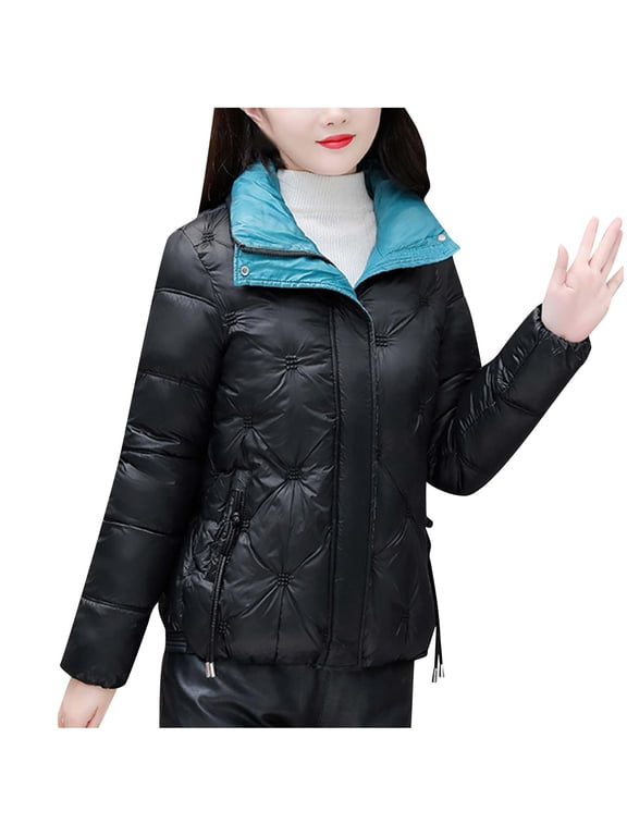 Winter Saving Womens Plus Size Puffer Jacket Warm Pocket Coat Turn Down Collar Long Jacket Winter Down Parkas