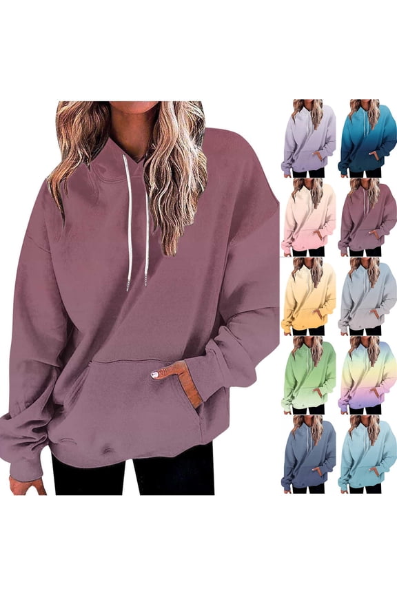 Womens Plus Size Pullover Hoodies Tops Loose Fitting Printed Long Sleeved Hoodie Sports Fashionable Loose Casual Gradient Color Top