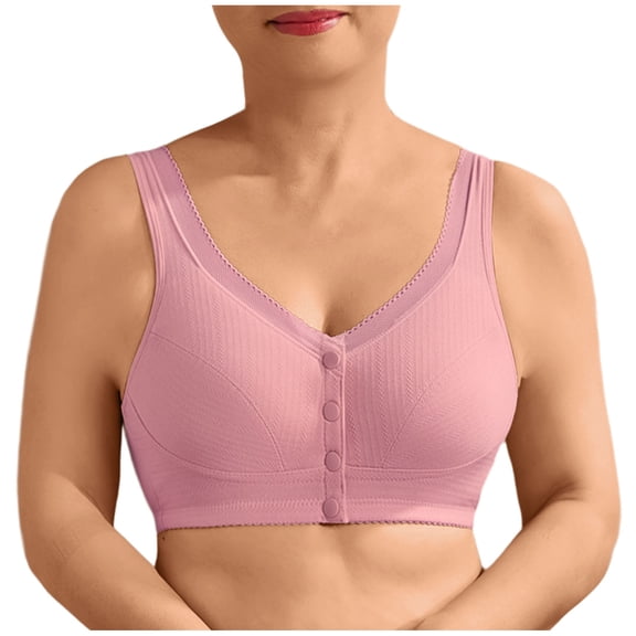 Womens Plus Size Push-Up Bras Front Closure No Underwire Old Women Bralettes Wide Straps Full Coverage Seniors Bras Pink, 44BCD