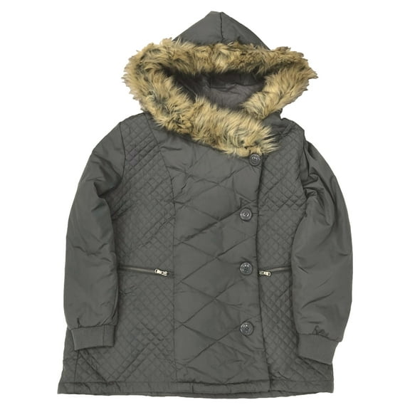 Womens Plus Size Quited Gray Winter Coat Button Front Ski Jacket 1X